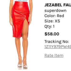 superdown Red Faux Leather Pencil Skirt with Front Slit